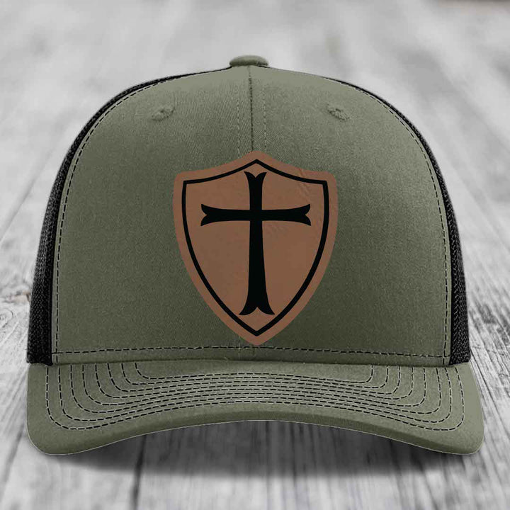 Knights Templar - Leather Patch Hat - Dark Brown to Black Patch - Richardson 112 Snapback Trucker Hat