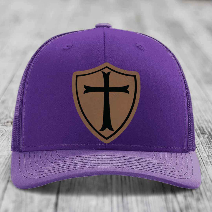 Knights Templar - Leather Patch Hat - Dark Brown to Black Patch - Richardson 112 Snapback Trucker Hat