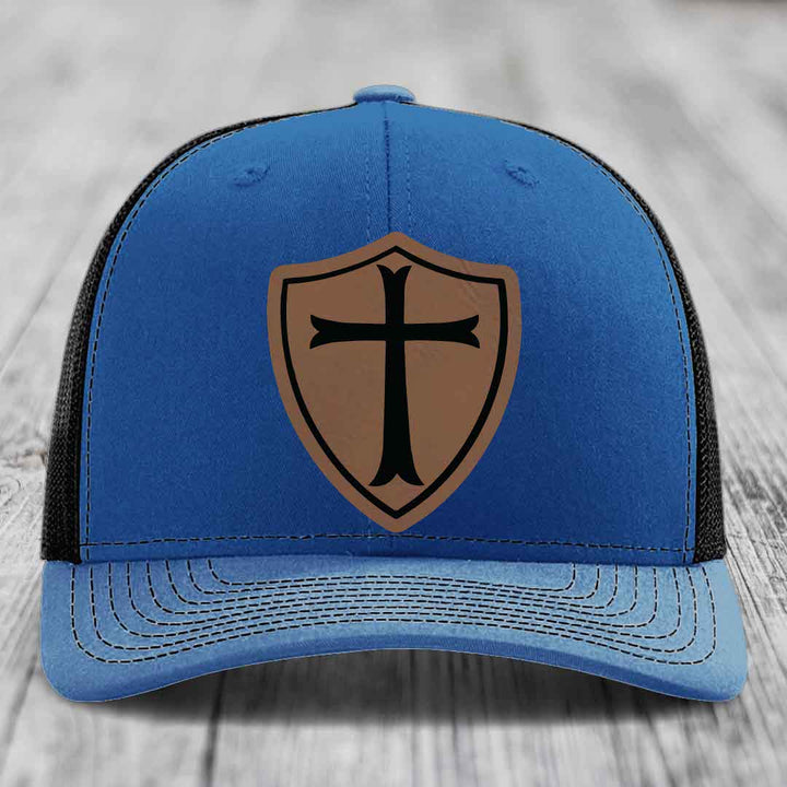 Knights Templar - Leather Patch Hat - Dark Brown to Black Patch - Richardson 112 Snapback Trucker Hat
