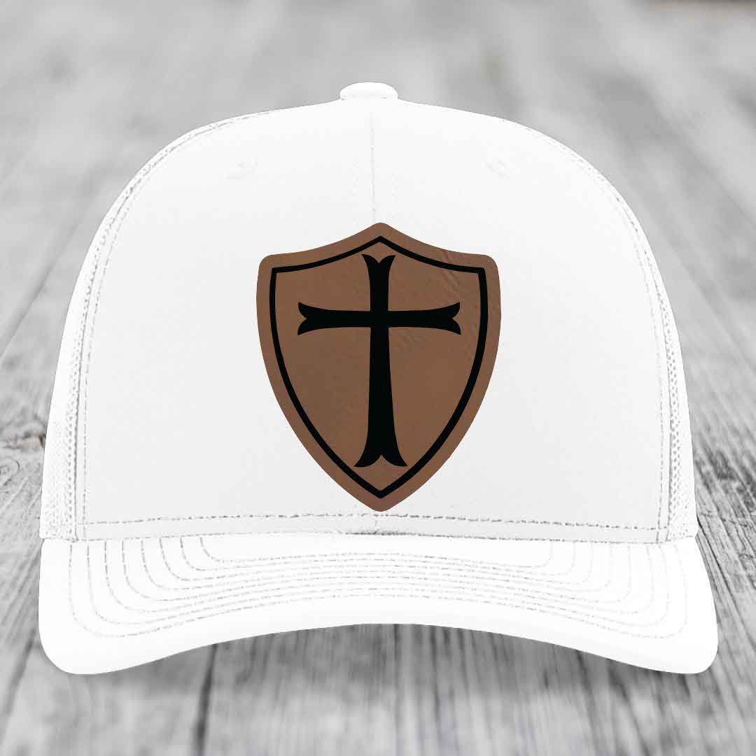 Knights Templar - Leather Patch Hat - Dark Brown to Black Patch - Richardson 112 Snapback Trucker Hat