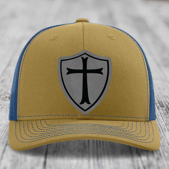 Knights Templar - Leather Patch Hat - Grey to Black Patch - Richardson 112 Snapback Trucker Hat