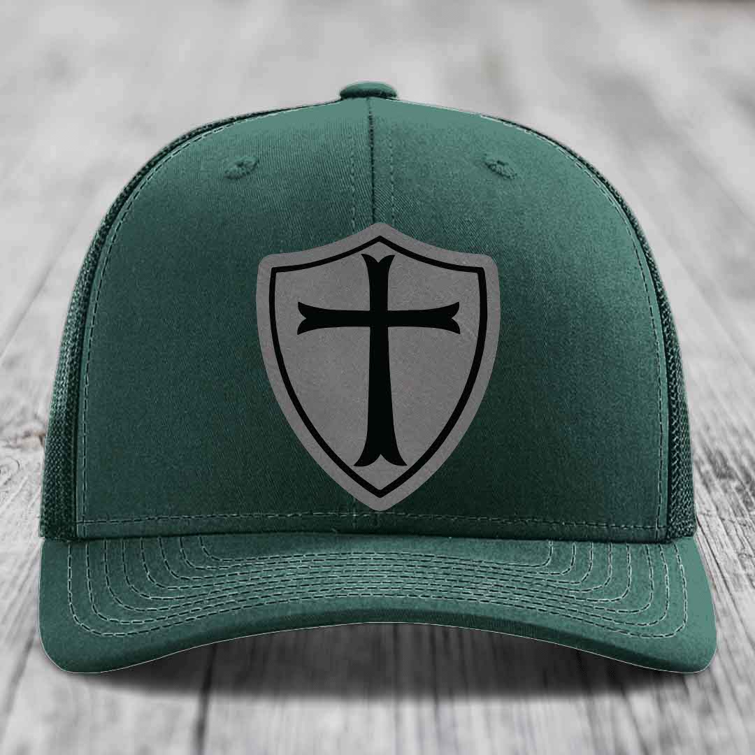 Knights Templar - Leather Patch Hat - Grey to Black Patch - Richardson 112 Snapback Trucker Hat