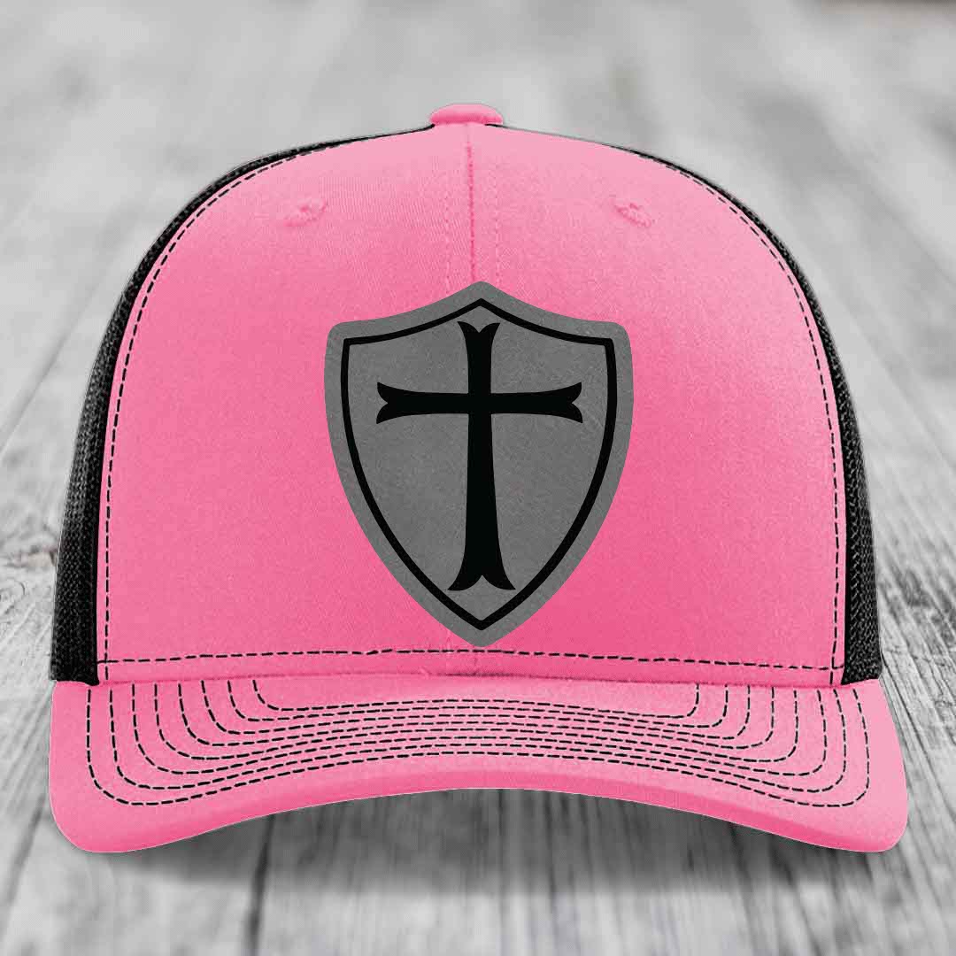 Knights Templar - Leather Patch Hat - Grey to Black Patch - Richardson 112 Snapback Trucker Hat