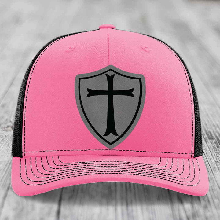Knights Templar - Leather Patch Hat - Grey to Black Patch - Richardson 112 Snapback Trucker Hat