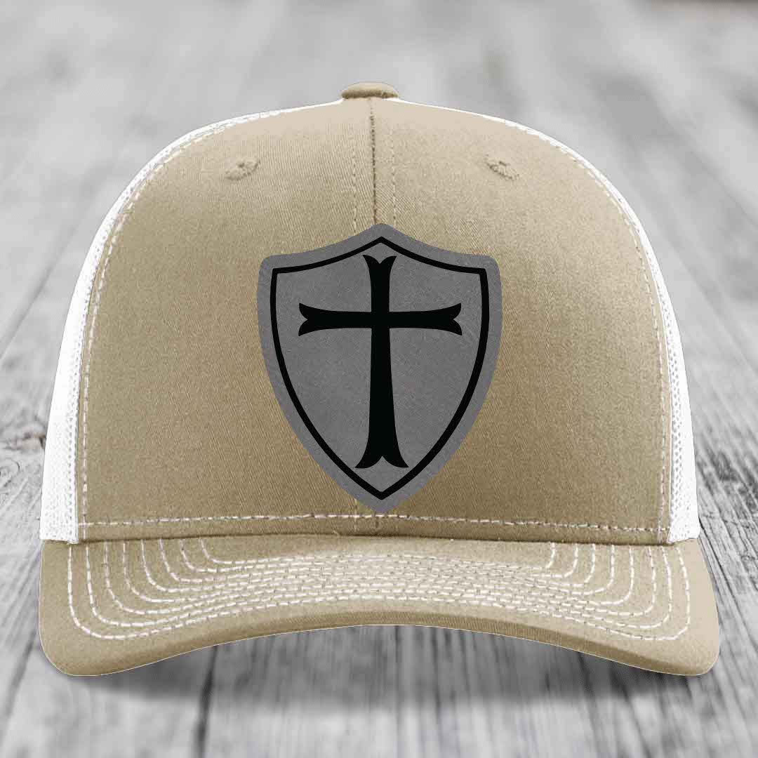 Knights Templar - Leather Patch Hat - Grey to Black Patch - Richardson 112 Snapback Trucker Hat