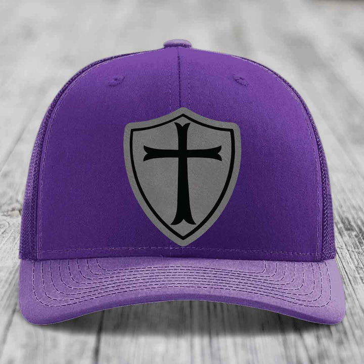 Knights Templar - Leather Patch Hat - Grey to Black Patch - Richardson 112 Snapback Trucker Hat