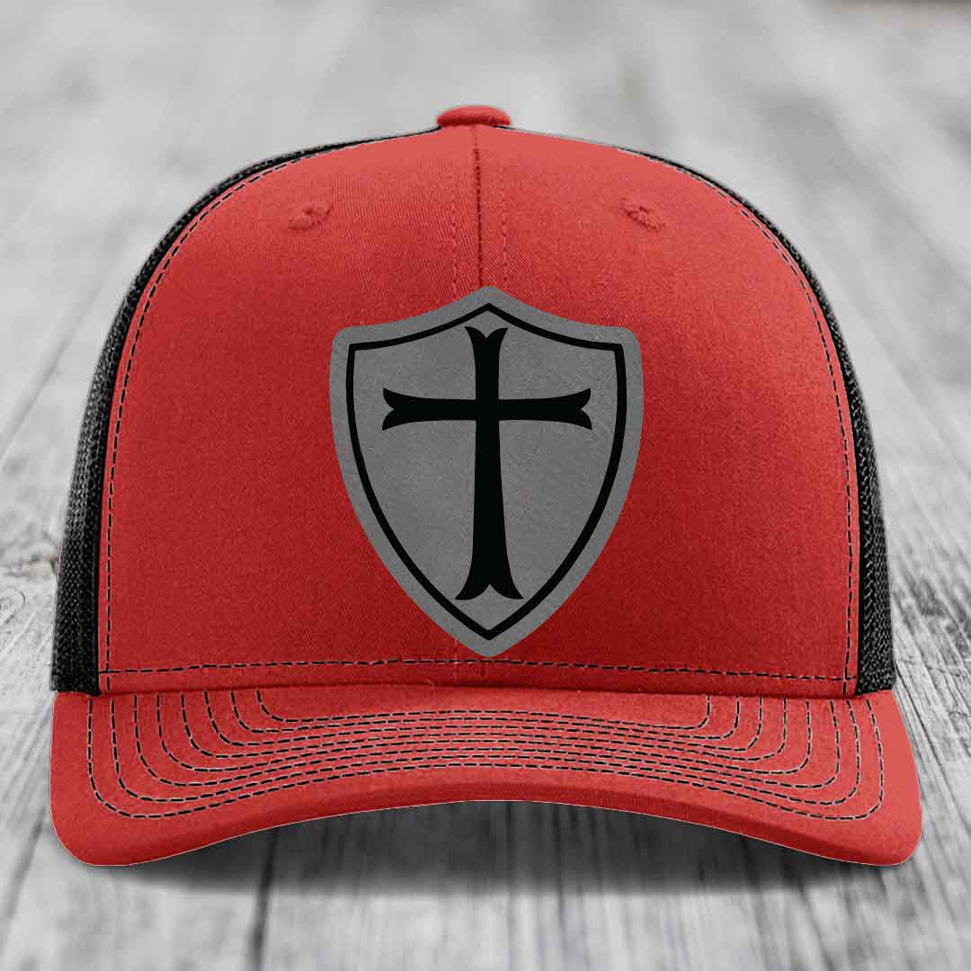 Knights Templar - Leather Patch Hat - Grey to Black Patch - Richardson 112 Snapback Trucker Hat