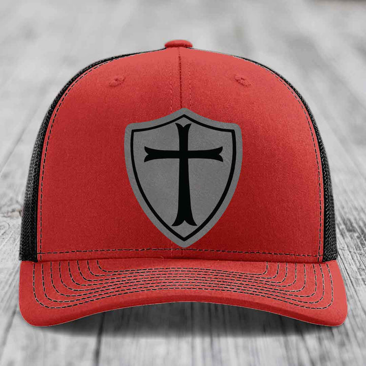 Knights Templar - Leather Patch Hat - Grey to Black Patch - Richardson 112 Snapback Trucker Hat