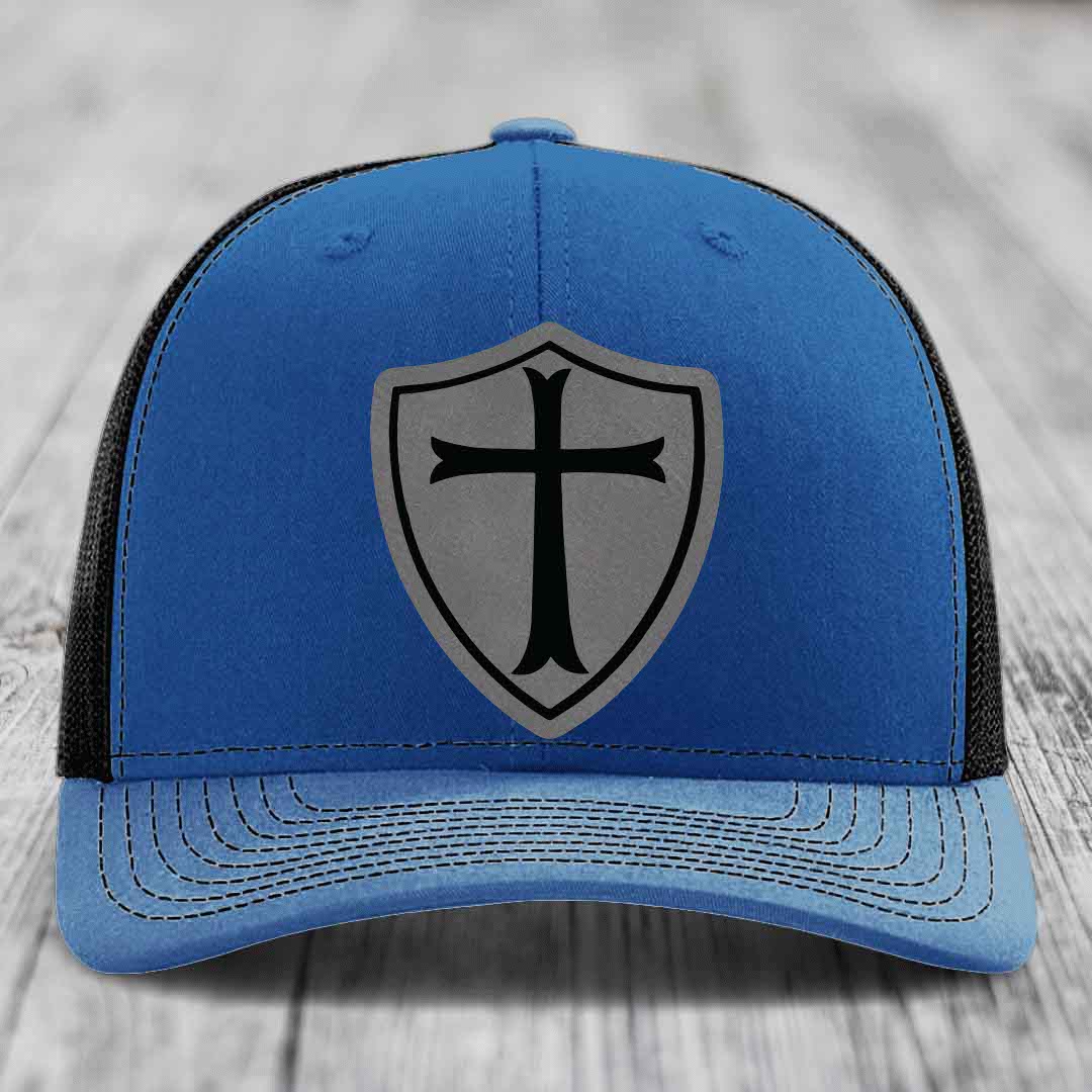 Knights Templar - Leather Patch Hat - Grey to Black Patch - Richardson 112 Snapback Trucker Hat