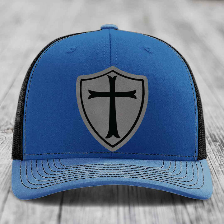 Knights Templar - Leather Patch Hat - Grey to Black Patch - Richardson 112 Snapback Trucker Hat