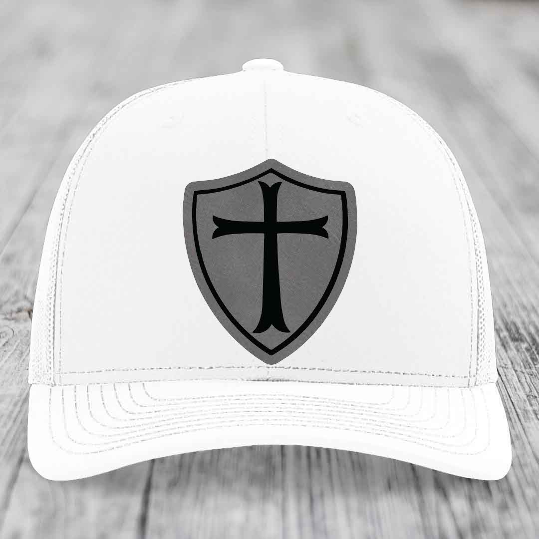 Knights Templar - Leather Patch Hat - Grey to Black Patch - Richardson 112 Snapback Trucker Hat
