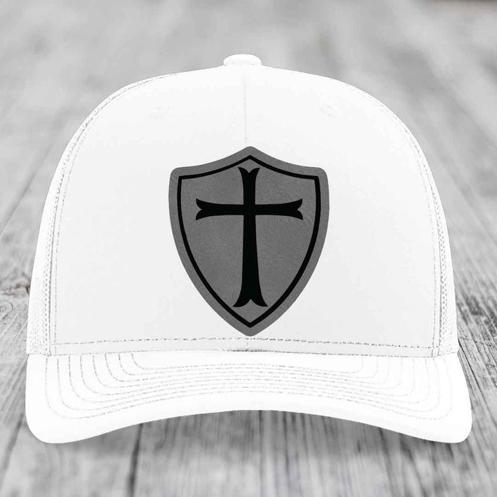 Knights Templar - Leather Patch Hat - Grey to Black Patch - Richardson 112 Snapback Trucker Hat
