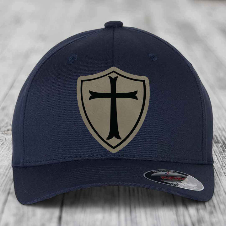 Knights Templar - Leather Patch Hat - Light Brown to Black Patch - Flexfit 6277 Fitted Hat