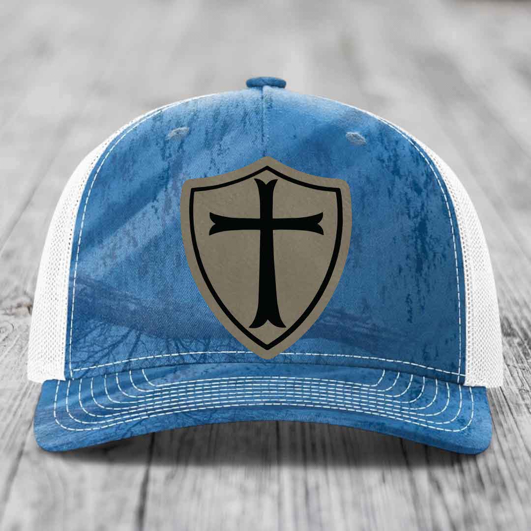Knights Templar - Leather Patch Hat - Light Brown to Black Patch - Richardson 112PFP Snapback Trucker Hat