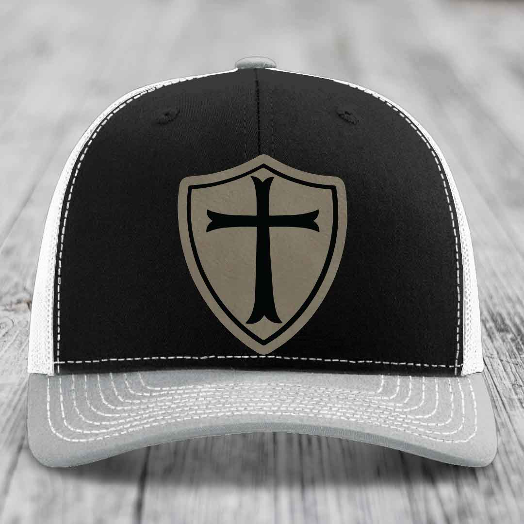 Knights Templar - Leather Patch Hat - Light Brown to Black Patch - Richardson 112 Snapback Trucker Hat