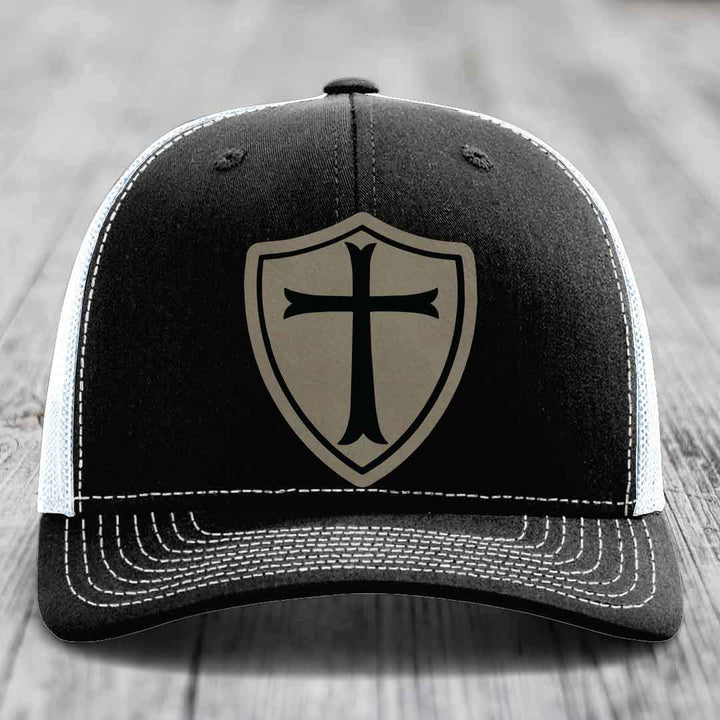 Knights Templar - Leather Patch Hat - Light Brown to Black Patch - Richardson 112 Snapback Trucker Hat