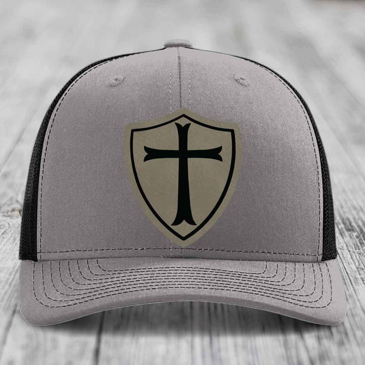 Knights Templar - Leather Patch Hat - Light Brown to Black Patch - Richardson 112 Snapback Trucker Hat