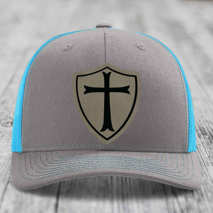 Knights Templar - Leather Patch Hat - Light Brown to Black Patch - Richardson 112 Snapback Trucker Hat