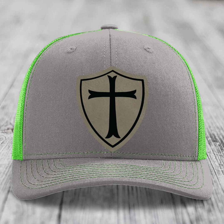 Knights Templar - Leather Patch Hat - Light Brown to Black Patch - Richardson 112 Snapback Trucker Hat