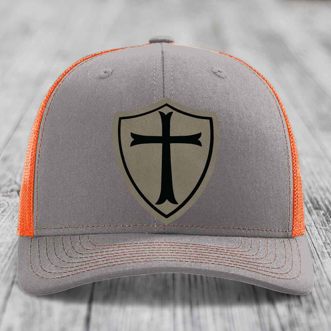 Knights Templar - Leather Patch Hat - Light Brown to Black Patch - Richardson 112 Snapback Trucker Hat