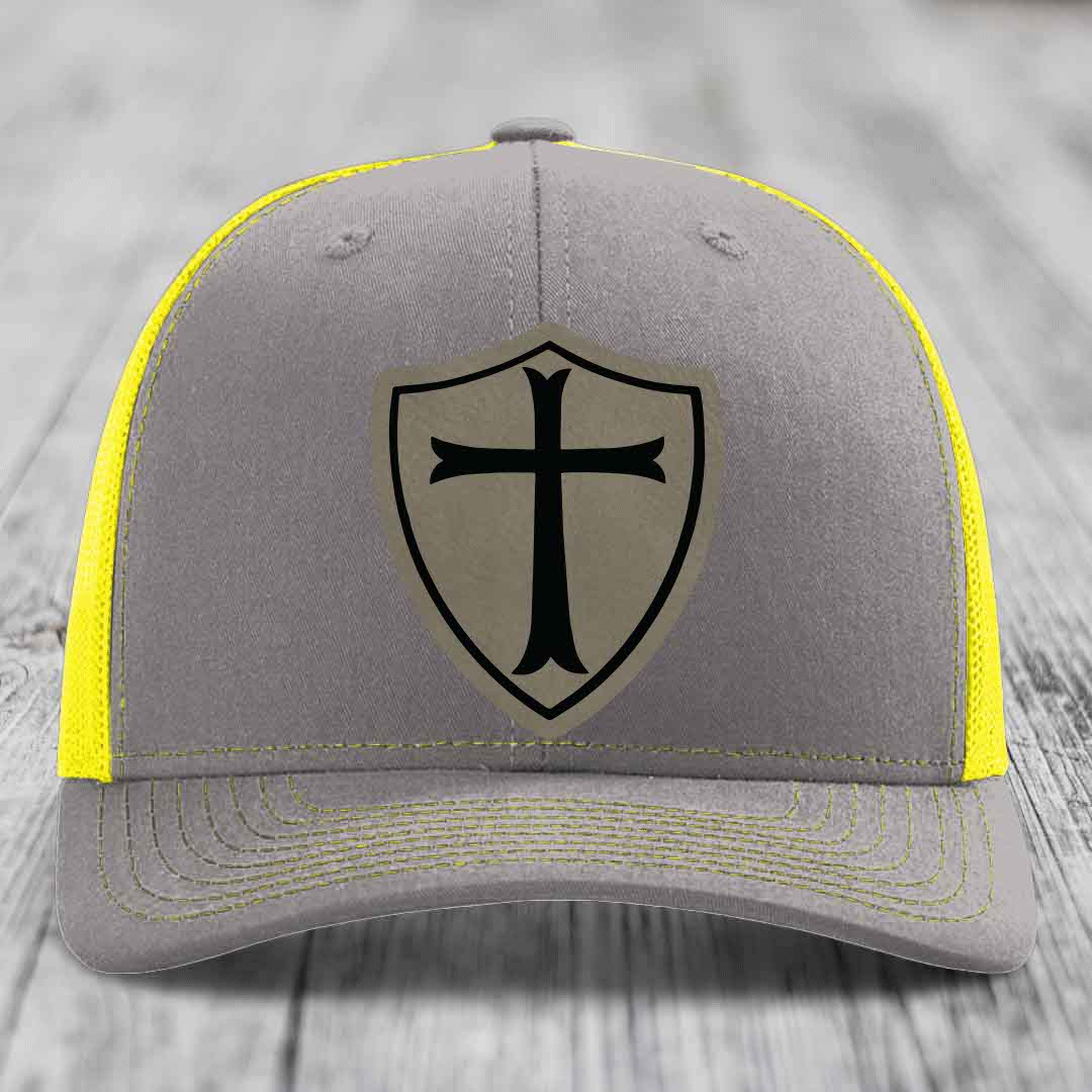 Knights Templar - Leather Patch Hat - Light Brown to Black Patch - Richardson 112 Snapback Trucker Hat