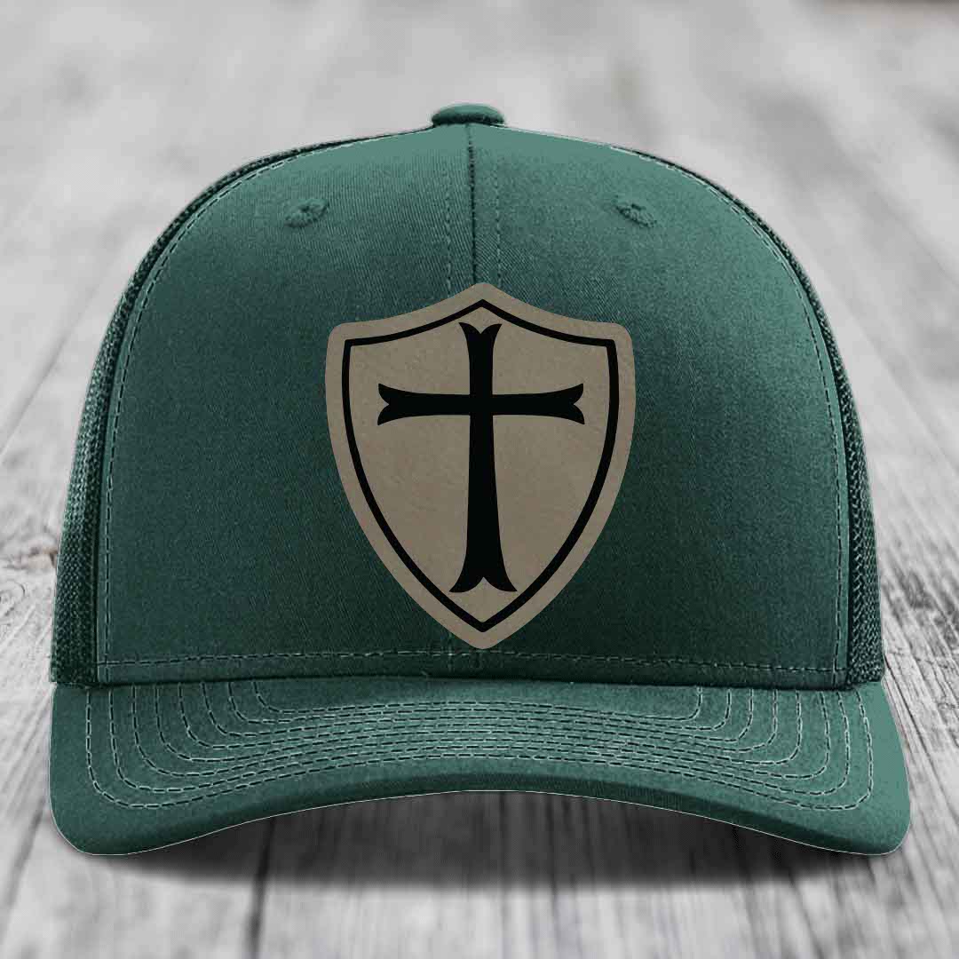 Knights Templar - Leather Patch Hat - Light Brown to Black Patch - Richardson 112 Snapback Trucker Hat