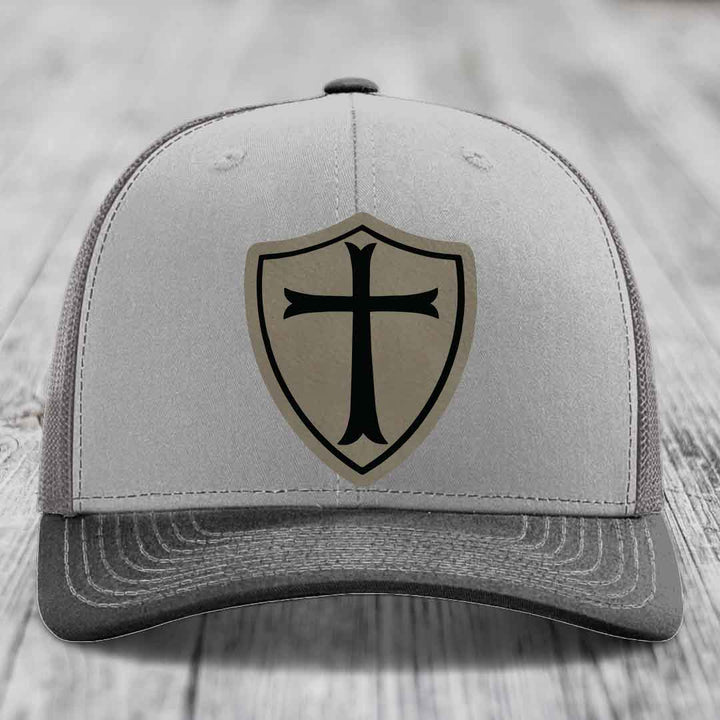 Knights Templar - Leather Patch Hat - Light Brown to Black Patch - Richardson 112 Snapback Trucker Hat