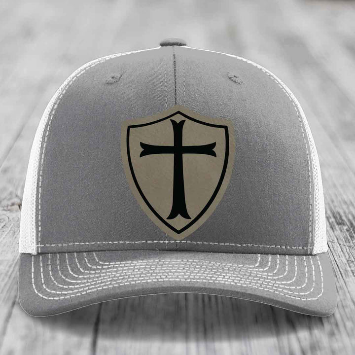 Knights Templar - Leather Patch Hat - Light Brown to Black Patch - Richardson 112 Snapback Trucker Hat