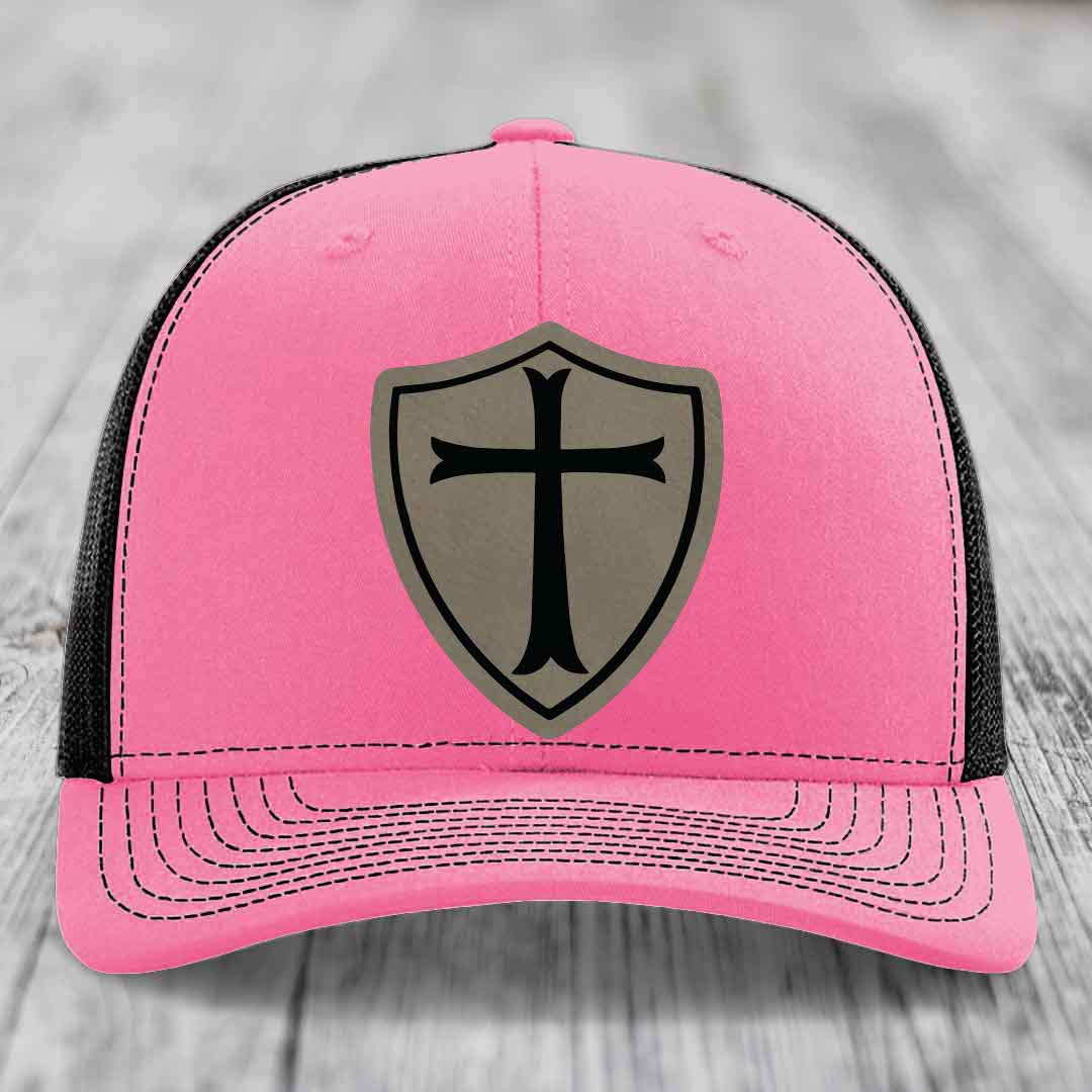 Knights Templar - Leather Patch Hat - Light Brown to Black Patch - Richardson 112 Snapback Trucker Hat
