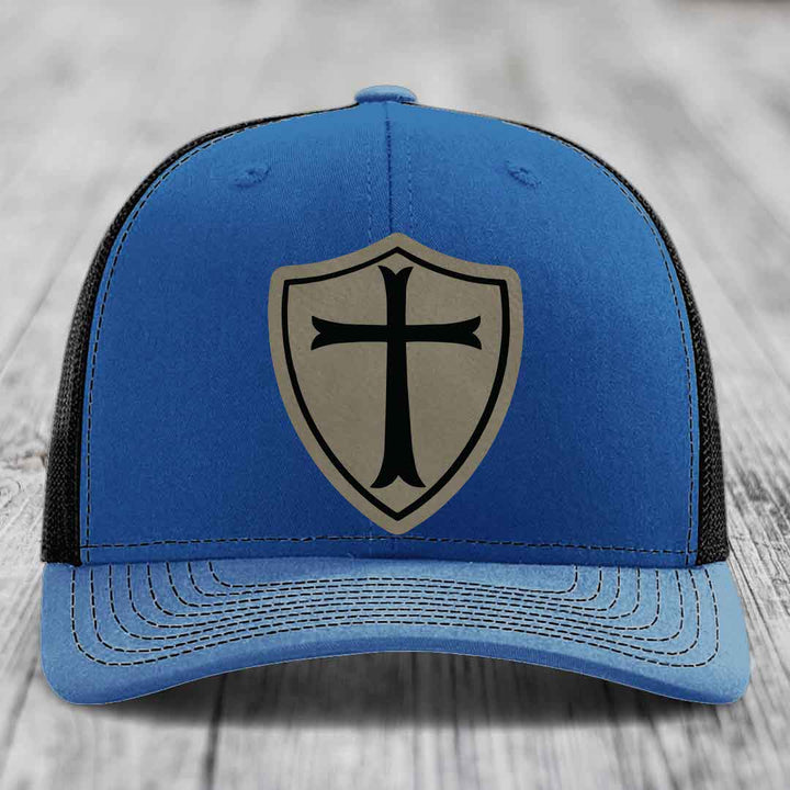 Knights Templar - Leather Patch Hat - Light Brown to Black Patch - Richardson 112 Snapback Trucker Hat