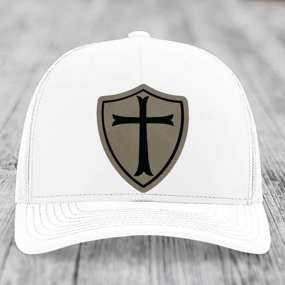 Knights Templar - Leather Patch Hat - Light Brown to Black Patch - Richardson 112 Snapback Trucker Hat