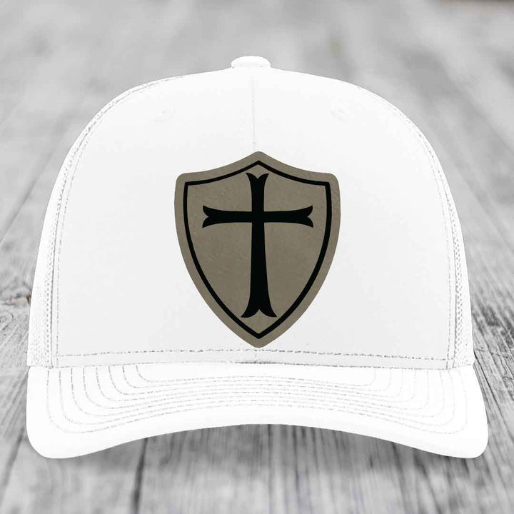 Knights Templar - Leather Patch Hat - Light Brown to Black Patch - Richardson 112 Snapback Trucker Hat