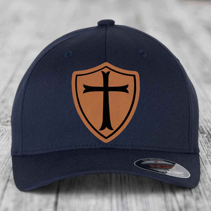 Knights Templar - Leather Patch Hat - Rawhide to Black Patch - Flexfit 6277 Fitted Hat