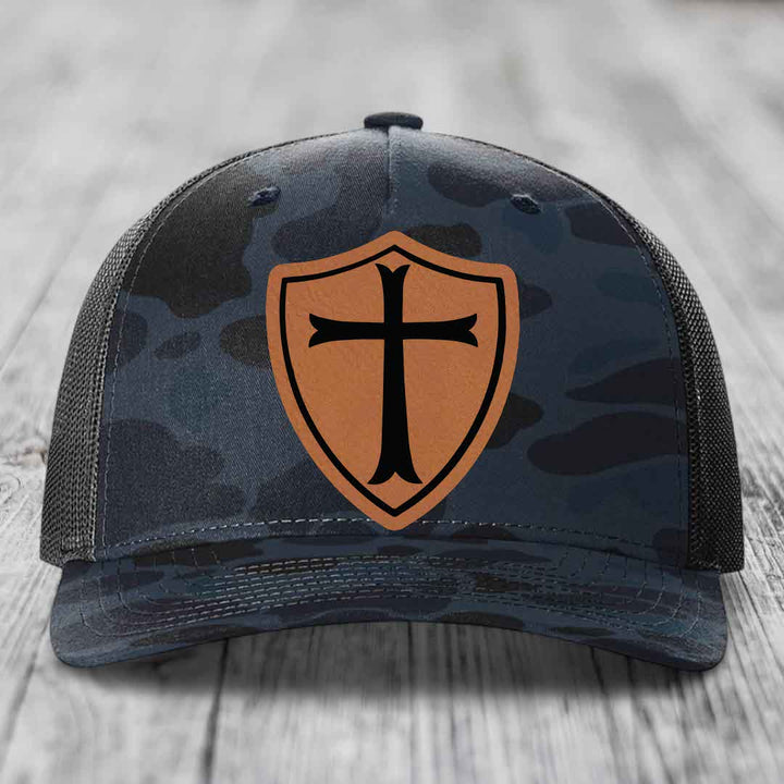 Knights Templar - Leather Patch Hat - Rawhide to Black Patch - Richardson 112PFP Snapback Trucker Hat