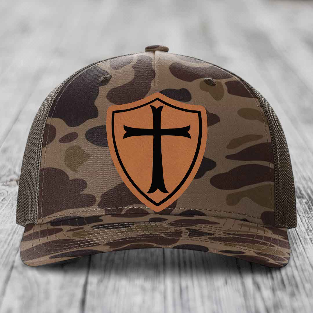 Knights Templar - Leather Patch Hat - Rawhide to Black Patch - Richardson 112PFP Snapback Trucker Hat