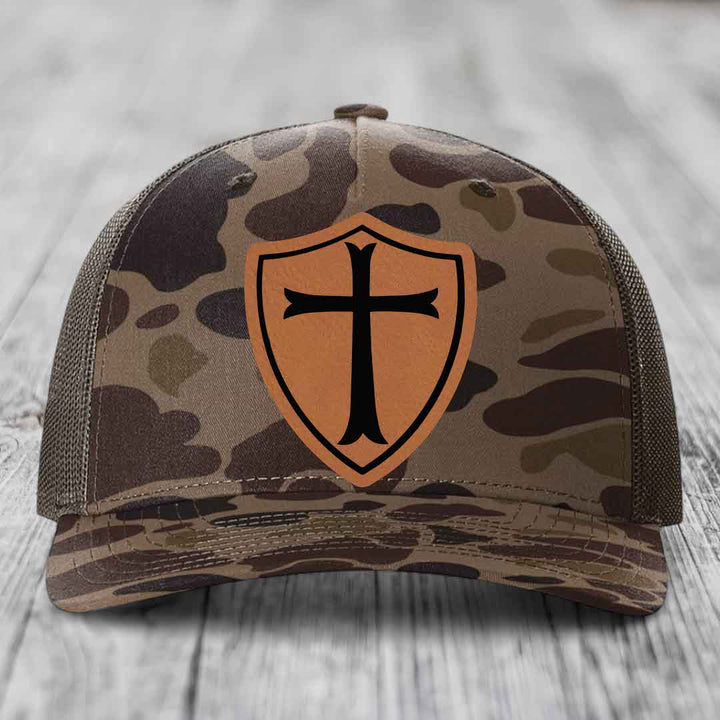 Knights Templar - Leather Patch Hat - Rawhide to Black Patch - Richardson 112PFP Snapback Trucker Hat