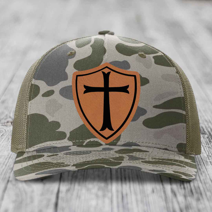 Knights Templar - Leather Patch Hat - Rawhide to Black Patch - Richardson 112PFP Snapback Trucker Hat
