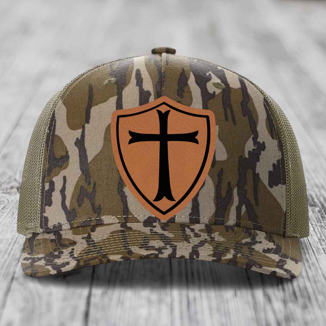 Knights Templar - Leather Patch Hat - Rawhide to Black Patch - Richardson 112PFP Snapback Trucker Hat