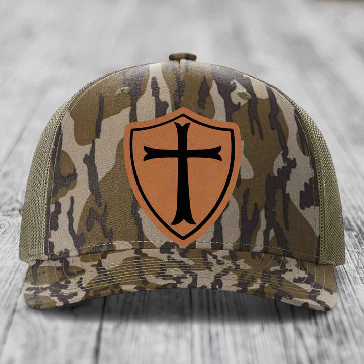 Knights Templar - Leather Patch Hat - Rawhide to Black Patch - Richardson 112PFP Snapback Trucker Hat