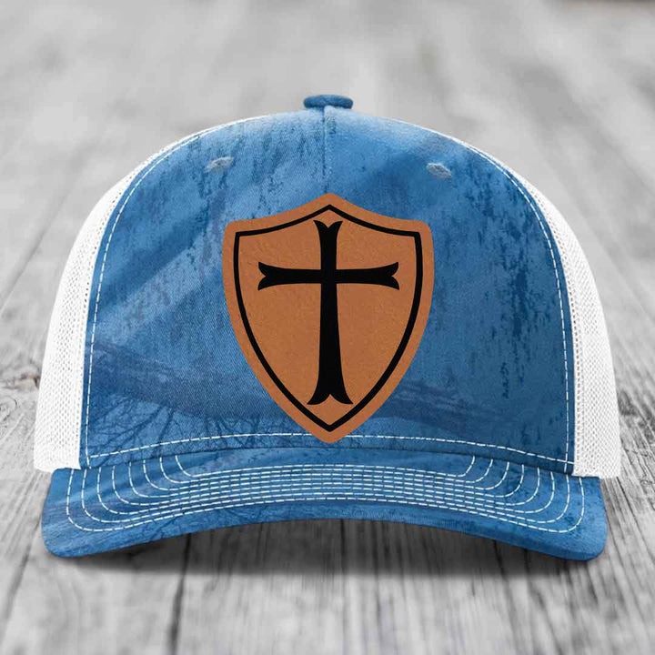 Knights Templar - Leather Patch Hat - Rawhide to Black Patch - Richardson 112PFP Snapback Trucker Hat