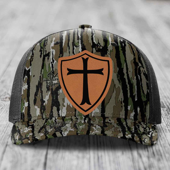 Knights Templar - Leather Patch Hat - Rawhide to Black Patch - Richardson 112PFP Snapback Trucker Hat