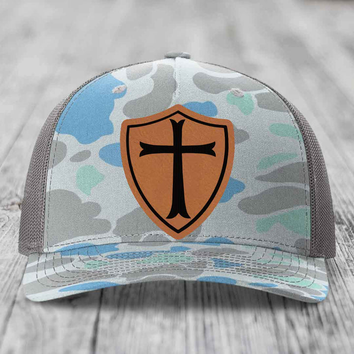 Knights Templar - Leather Patch Hat - Rawhide to Black Patch - Richardson 112PFP Snapback Trucker Hat