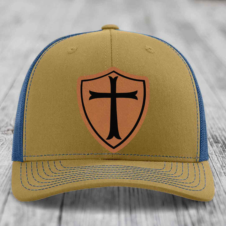 Knights Templar - Leather Patch Hat - Rawhide to Black Patch - Richardson 112 Snapback Trucker Hat