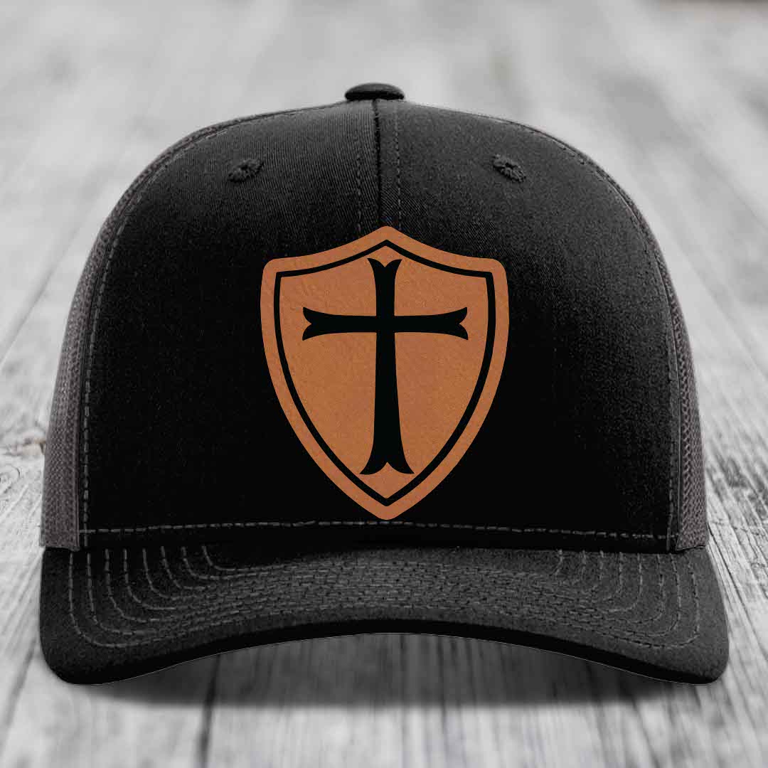 Knights Templar - Leather Patch Hat - Rawhide to Black Patch - Richardson 112 Snapback Trucker Hat