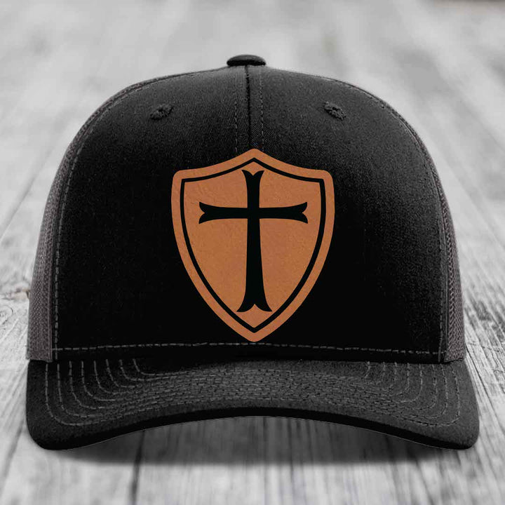Knights Templar - Leather Patch Hat - Rawhide to Black Patch - Richardson 112 Snapback Trucker Hat