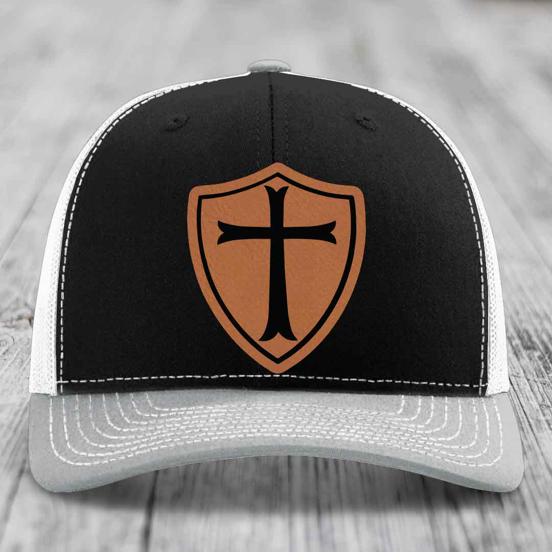 Knights Templar - Leather Patch Hat - Rawhide to Black Patch - Richardson 112 Snapback Trucker Hat