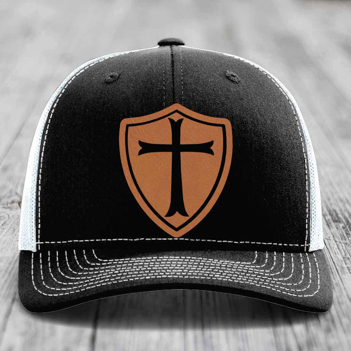 Knights Templar - Leather Patch Hat - Rawhide to Black Patch - Richardson 112 Snapback Trucker Hat