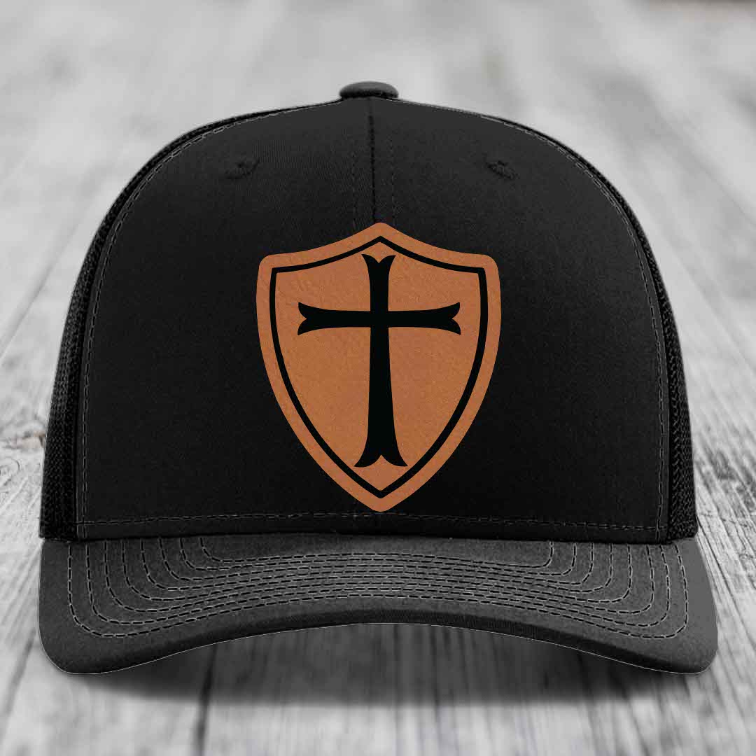 Knights Templar - Leather Patch Hat - Rawhide to Black Patch - Richardson 112 Snapback Trucker Hat