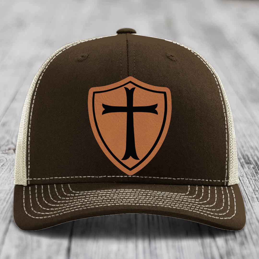Knights Templar - Leather Patch Hat - Rawhide to Black Patch - Richardson 112 Snapback Trucker Hat