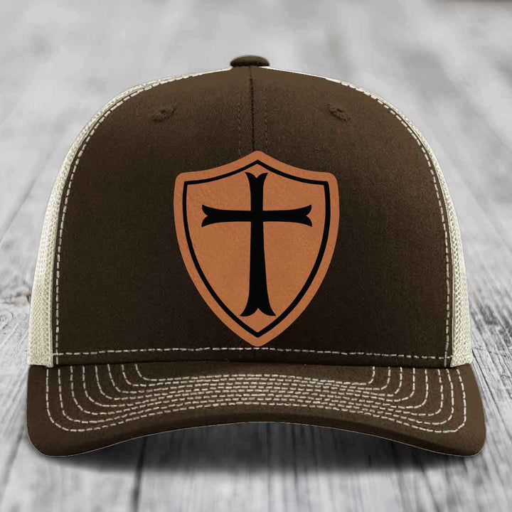 Knights Templar - Leather Patch Hat - Rawhide to Black Patch - Richardson 112 Snapback Trucker Hat
